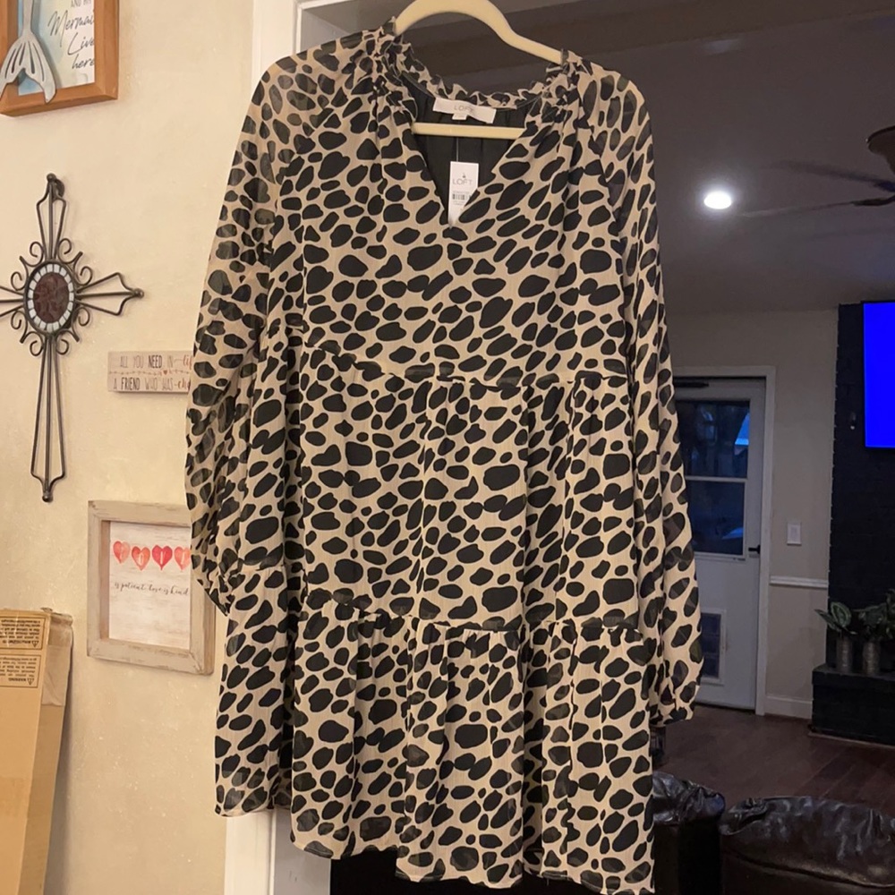 Loft cheetah print tiered swing dress